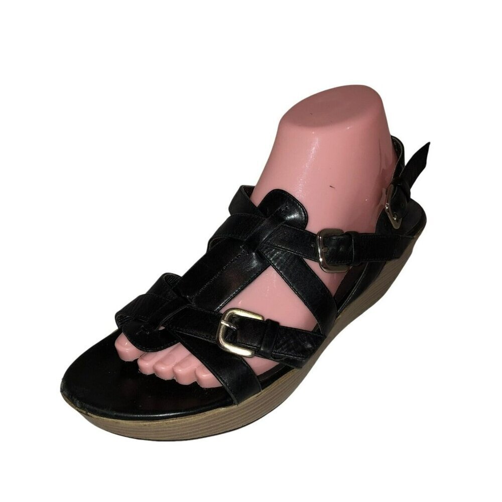 Stuart Weitzman Womens Size 9 M Black Open Toe Strappy Platform Wedge Sandals - Picture 1 of 10